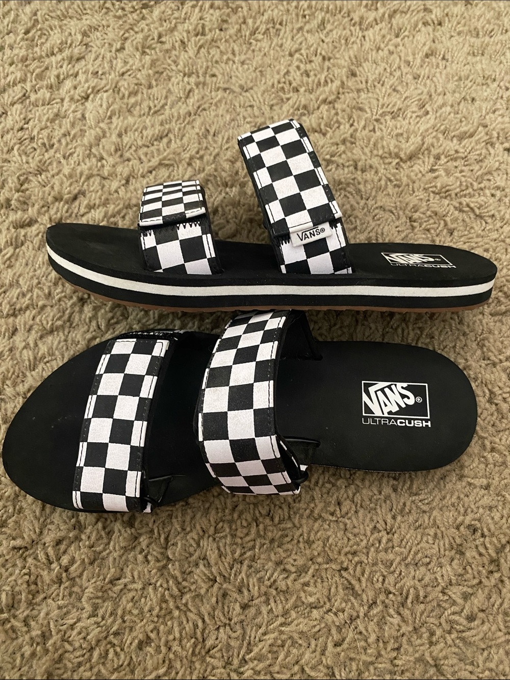 Vans Checkerboard Double-Strap Slide Sandals - Black & White - Picture 2 of 4